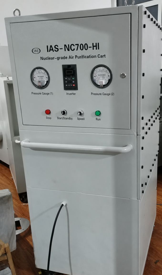 IAS-NC700-HI Nuclear-grade Air Purification Cart control panel — contains TEDA-impregnated nuclear carbon adsorber qualified by methyl iodide test method